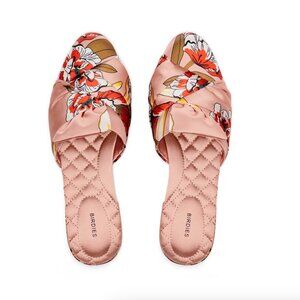 Birdies Songbird Mule, Size 9.5 in Peach Floral Satin